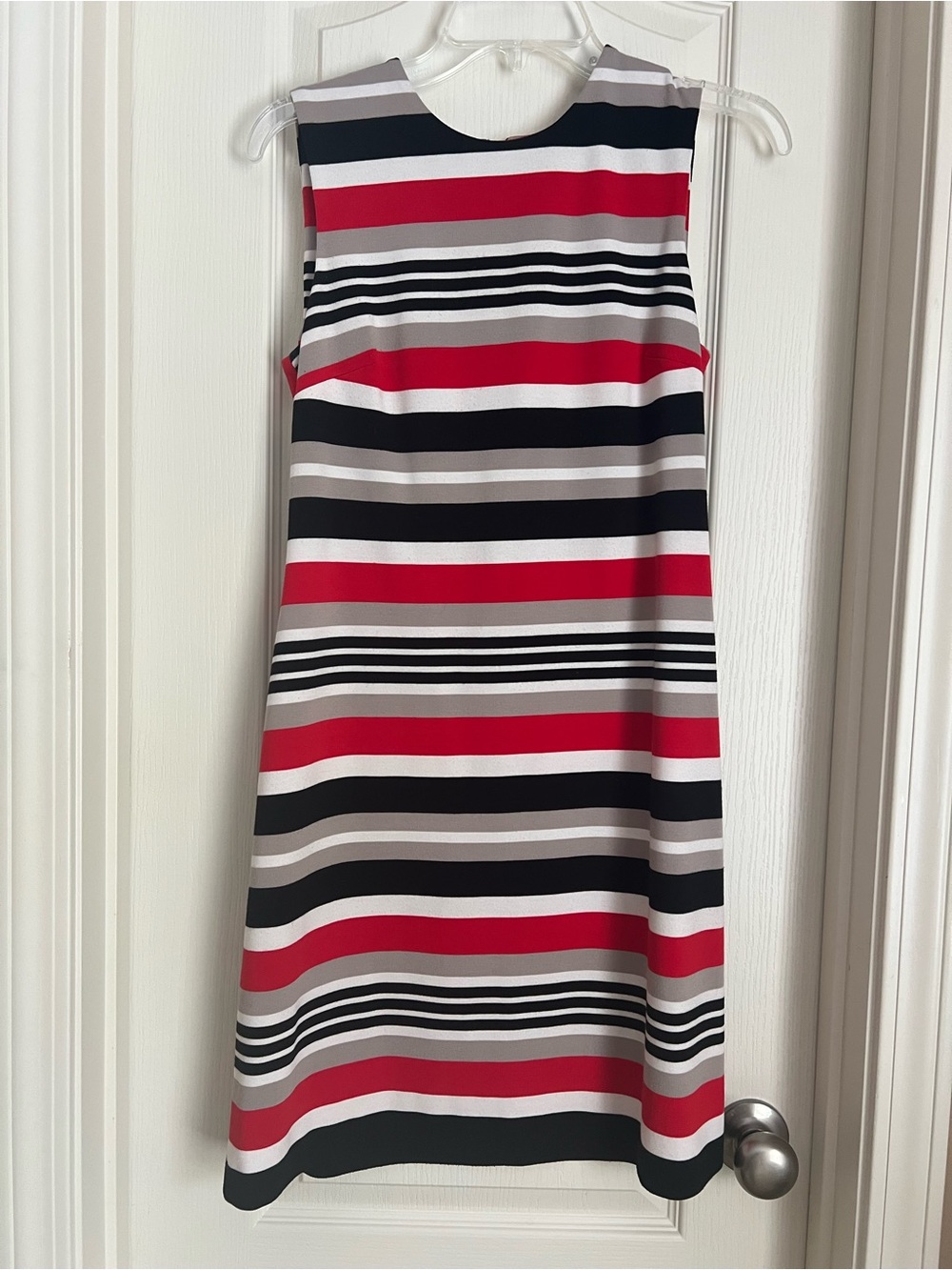 Calvin Klein Red, Black, White & Gray Striped Sleeveless Dress